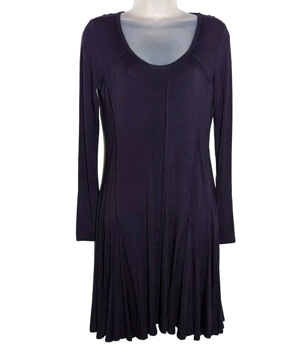 Vivienne Tam Women Sz PS Jersey Deep Purple Gored Dress Long Sleeve Scoop Neck